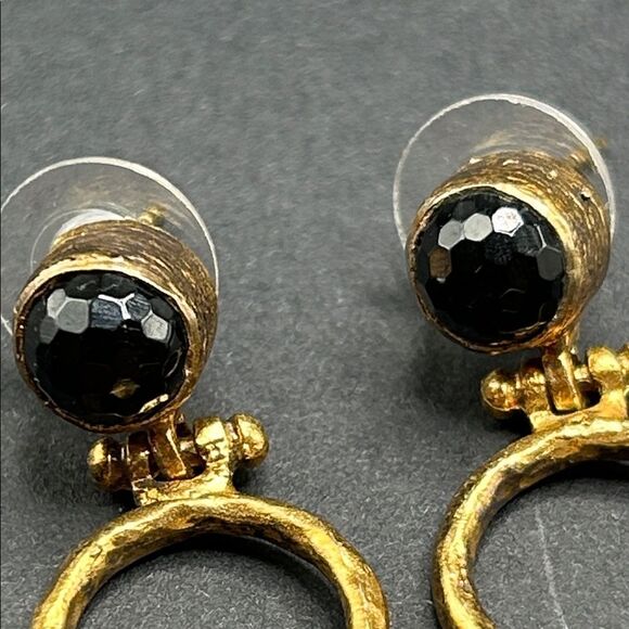 Vita New York 925 Gold Over Sterling Gold Black Green Gemstone Earrings - Picture 3 of 8